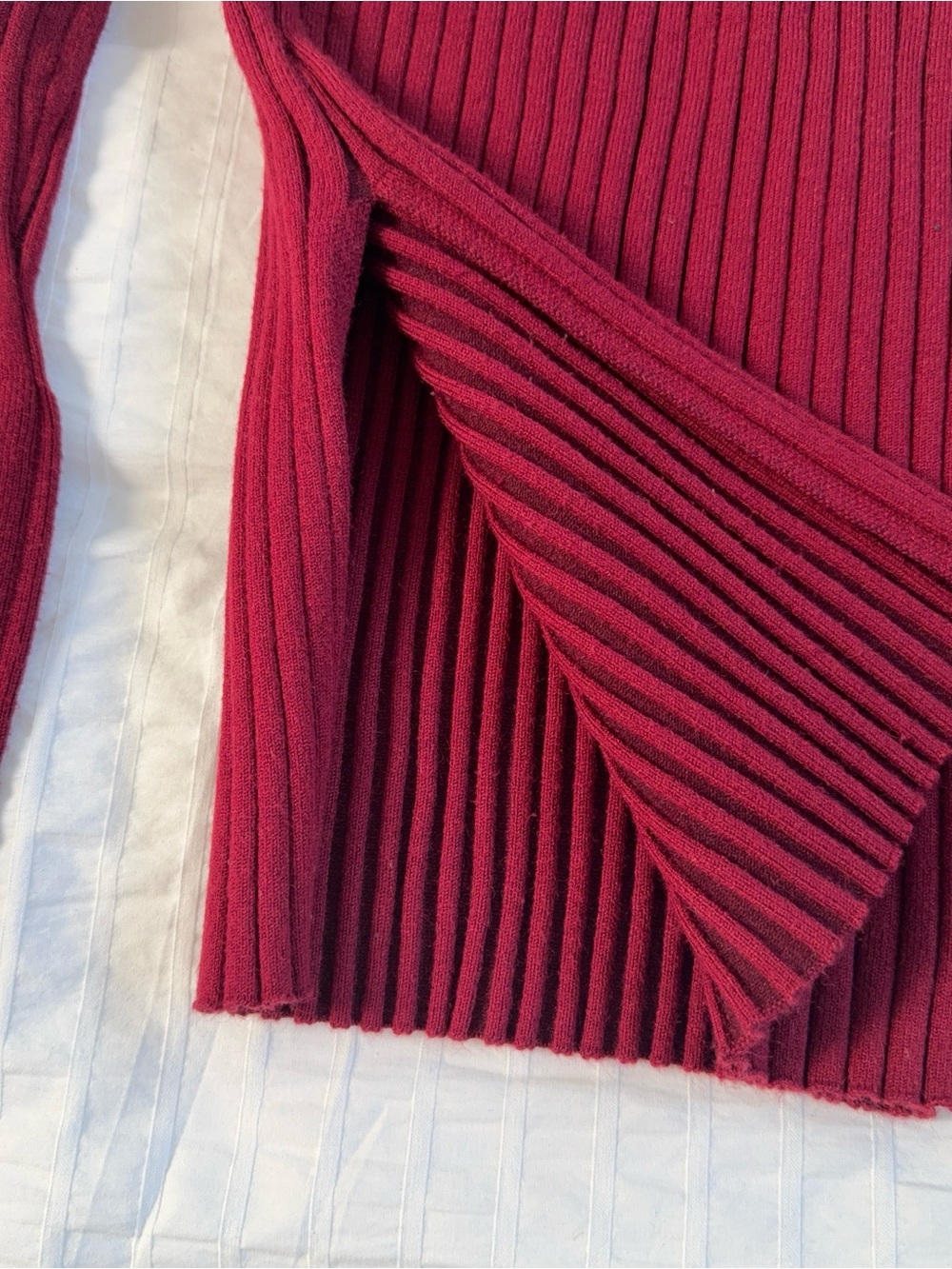 Fey Moda Ribbed Bell Sleeve Sweater In Burgundy View 6